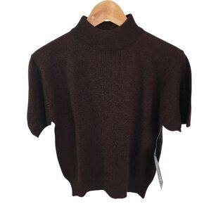 NWT Claude Venet  Short Sleeve Mock Turtleneck Sweater Wool Blend Brown SZ Large